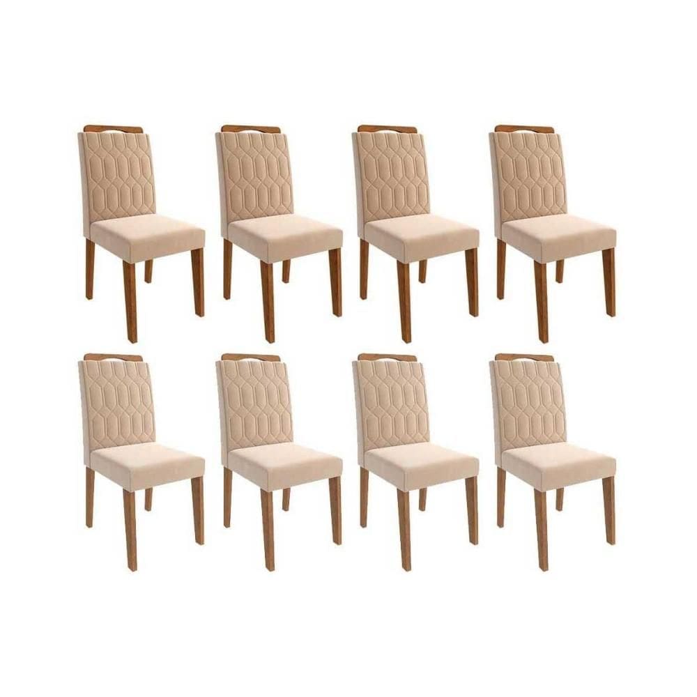Cadeira Sala de Jantar Paola Wood Kit 8 Un Carvalho/Suede Nude Bege - Cimol