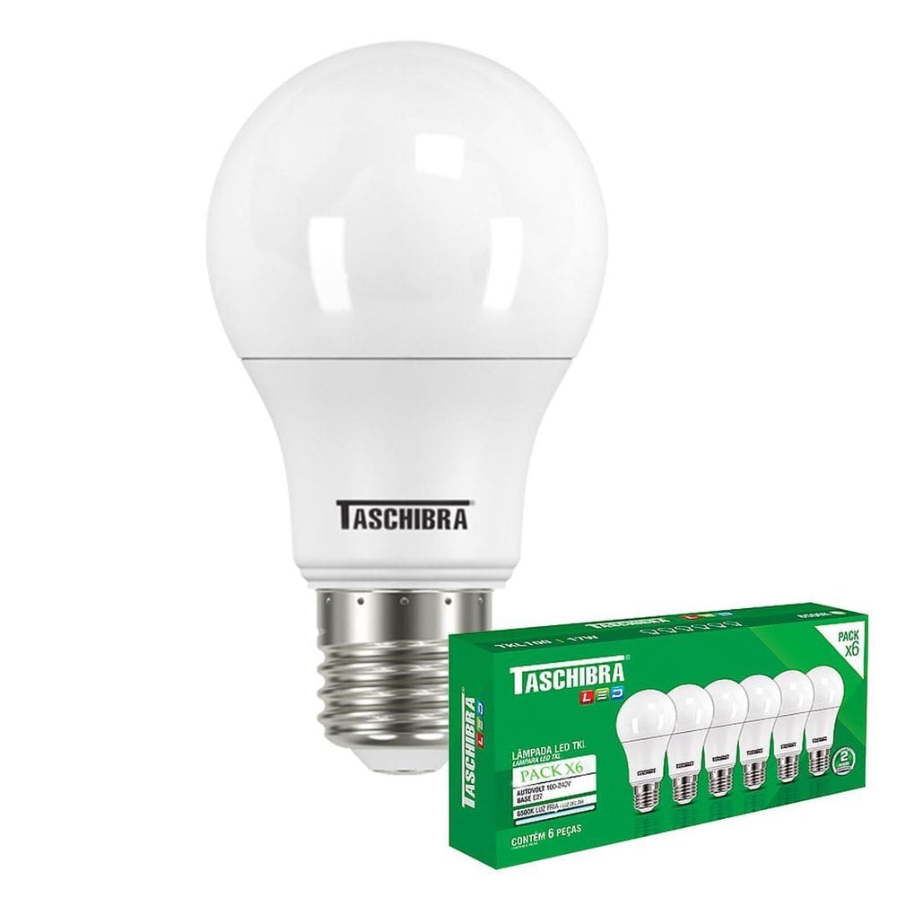 Pack 6 Lâmpadas Led Bulbo Tkl 12W Taschibra E27 Bivolt 6500K