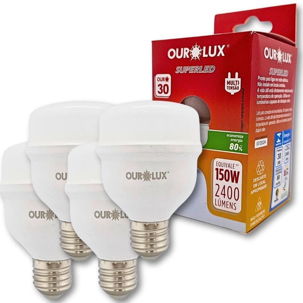 Kit 4 Lampadas Superled Alta Potencia Ourolux 30W E27 6500K