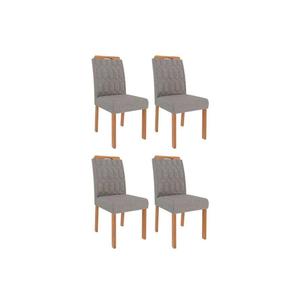 Cadeira Sala de Jantar Paola Wood Kit 4 Un Carvalho/Linho Grafite - Cimol