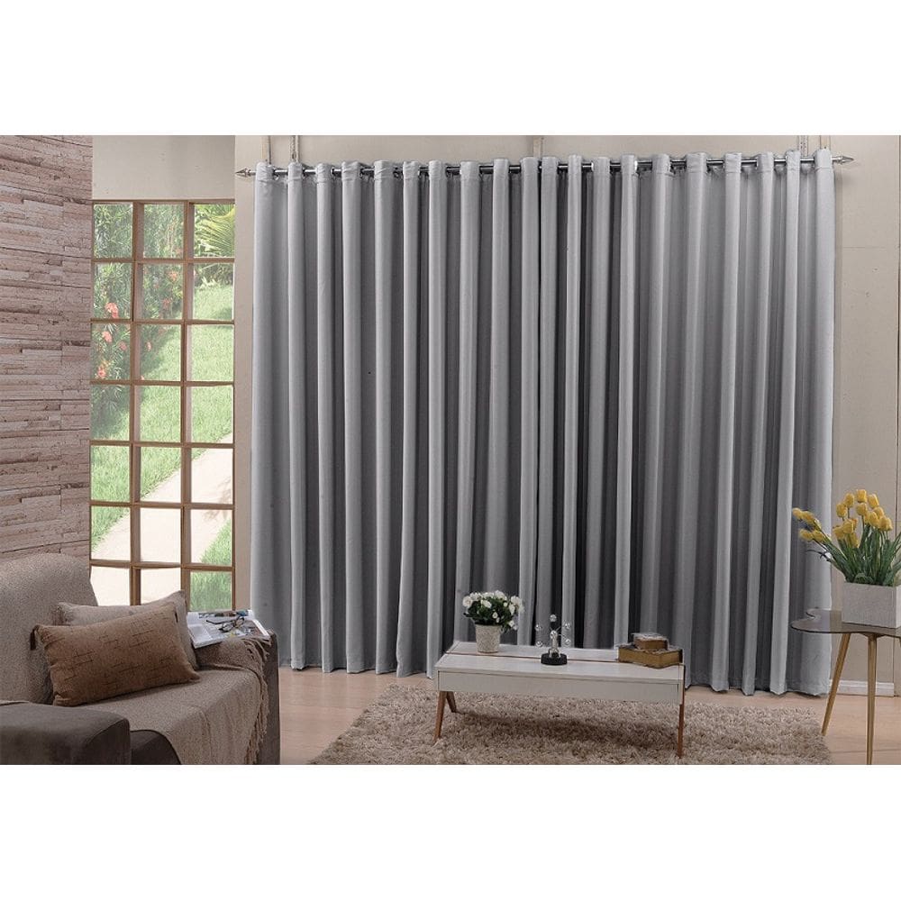 Cortina Blackout Tecido Cinza 3,00x2,50 Ilhós Cromado