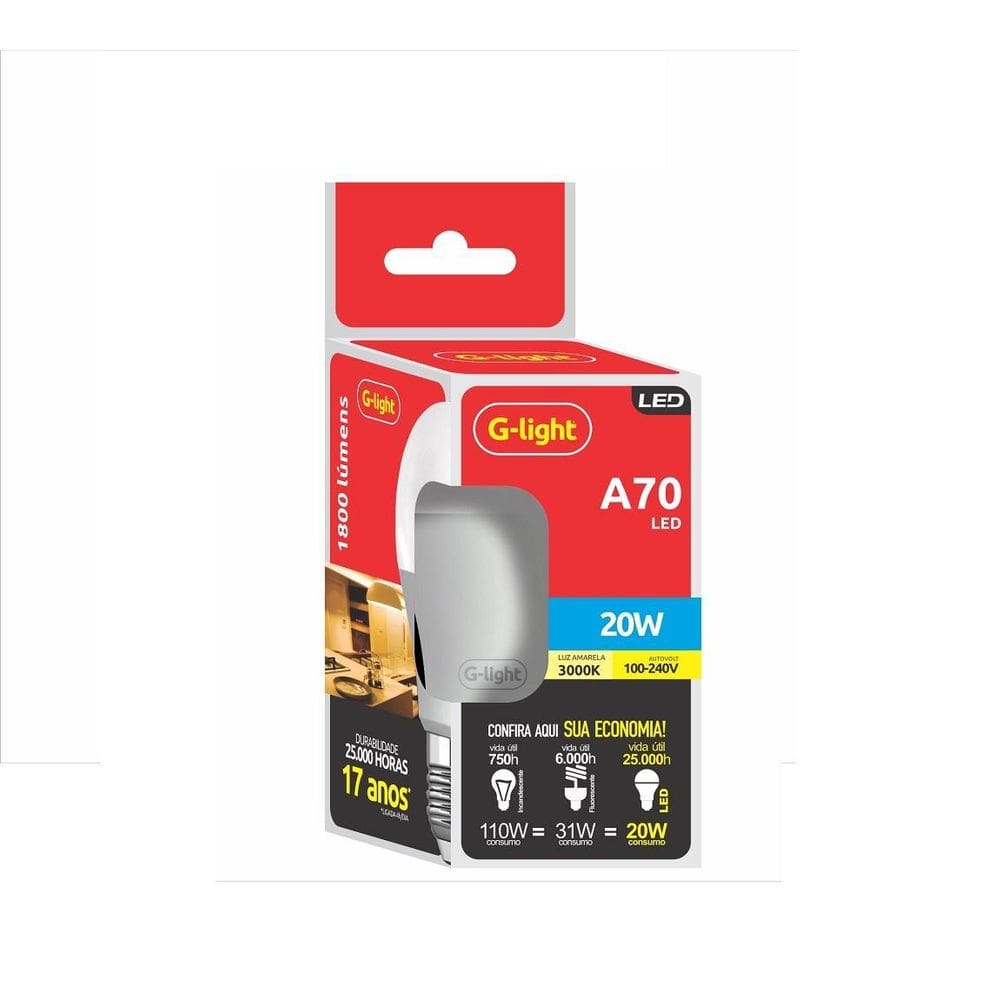 Lâmpadas Led Bulbo A70 E27 G-Light 20W 3000K Luz Amarela
