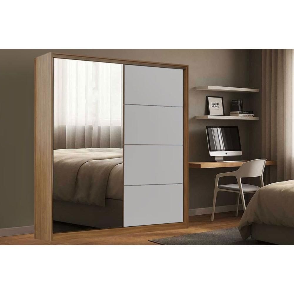 Guarda Roupa Casal 2 Portas de Correr (1 c/ Espelho) e 3 Gavetas Belga Branco - Demóbile