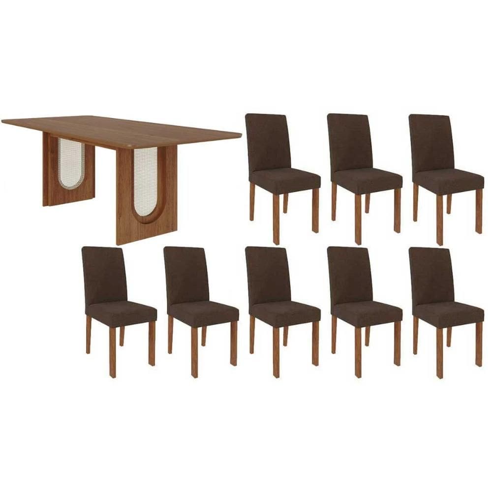 Sala de Jantar Completa Valentina Tampo Madeirado 210x100cm e 8 Cadeiras Maia Cinamomo - Cinamomo/Suede Mascavo Chocolate - Cimol
