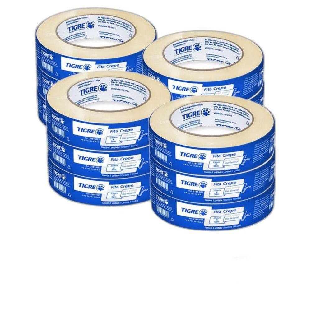 Kit 12 Fita Crepe Uso Geral Pintura 24Mmx50M Tigre
