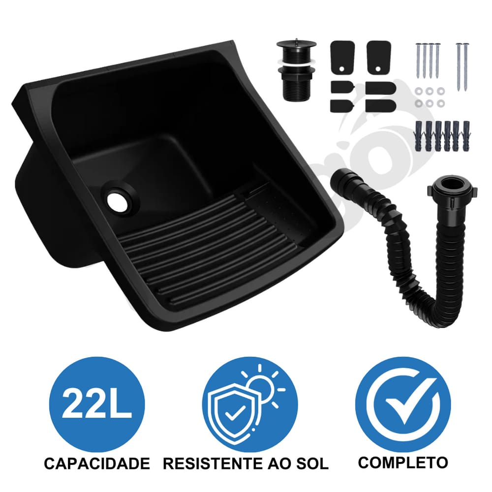 Tanque Plástico Lavar Roupa 22L + Sifão Preto Astra TQ0SF/SC