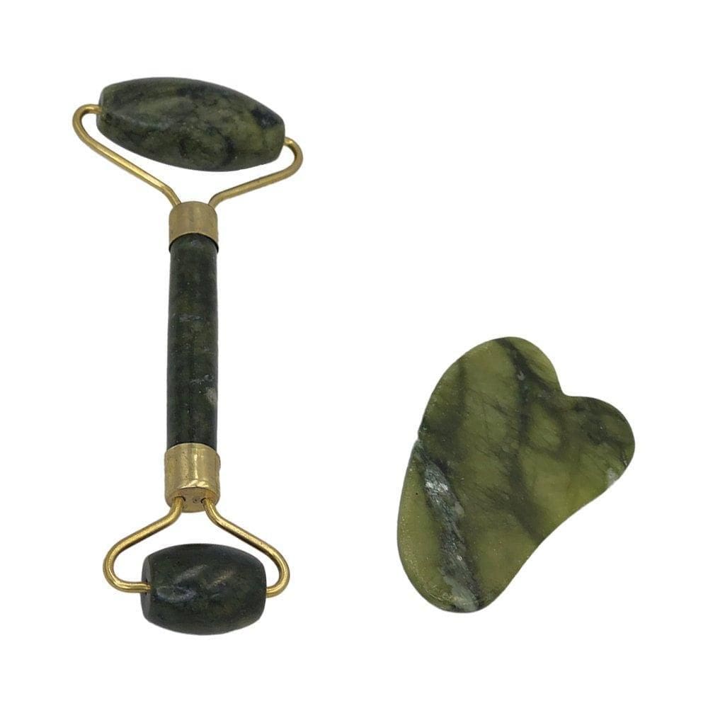 Massageador De Rolos Facial 2 Em 1 Pedra Gua Sha Pedra Jade
