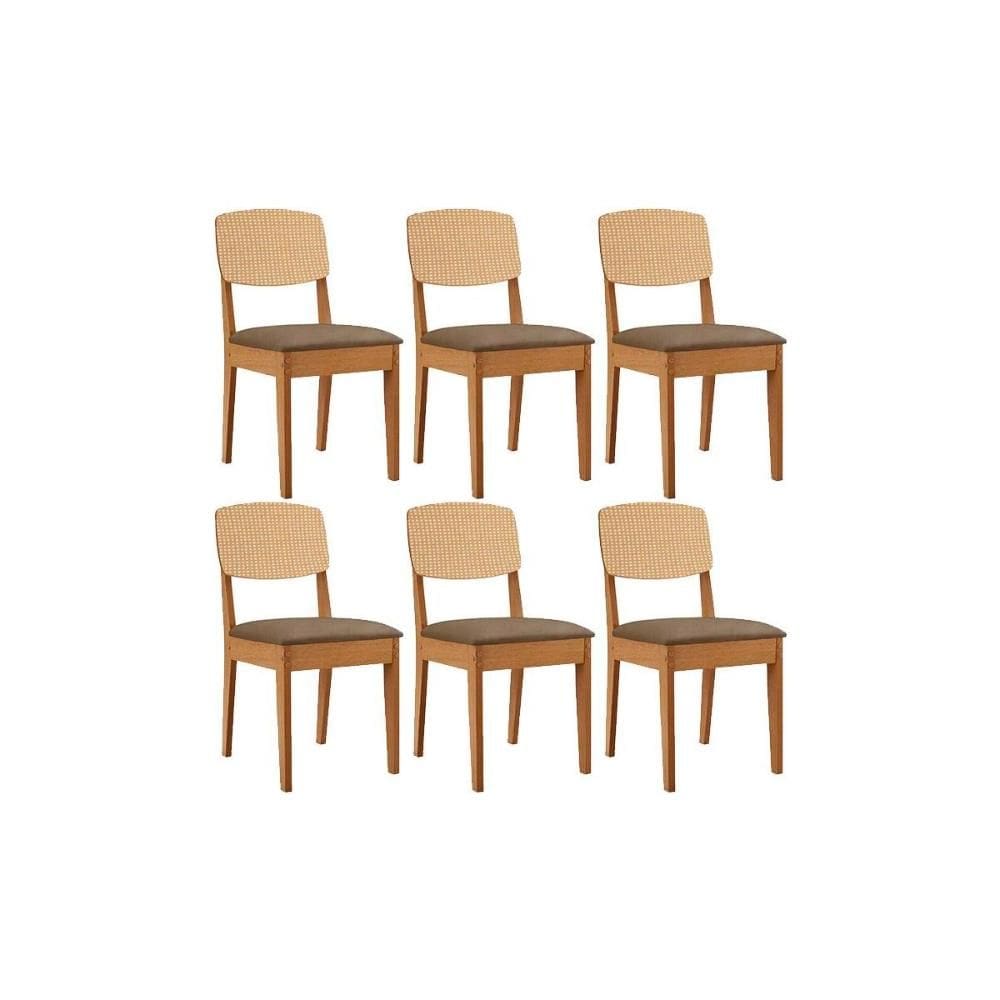 Cadeira Sala de Jantar Havana Premium Kit 6 Un Naturalle/Suede Capuccino - Rufato