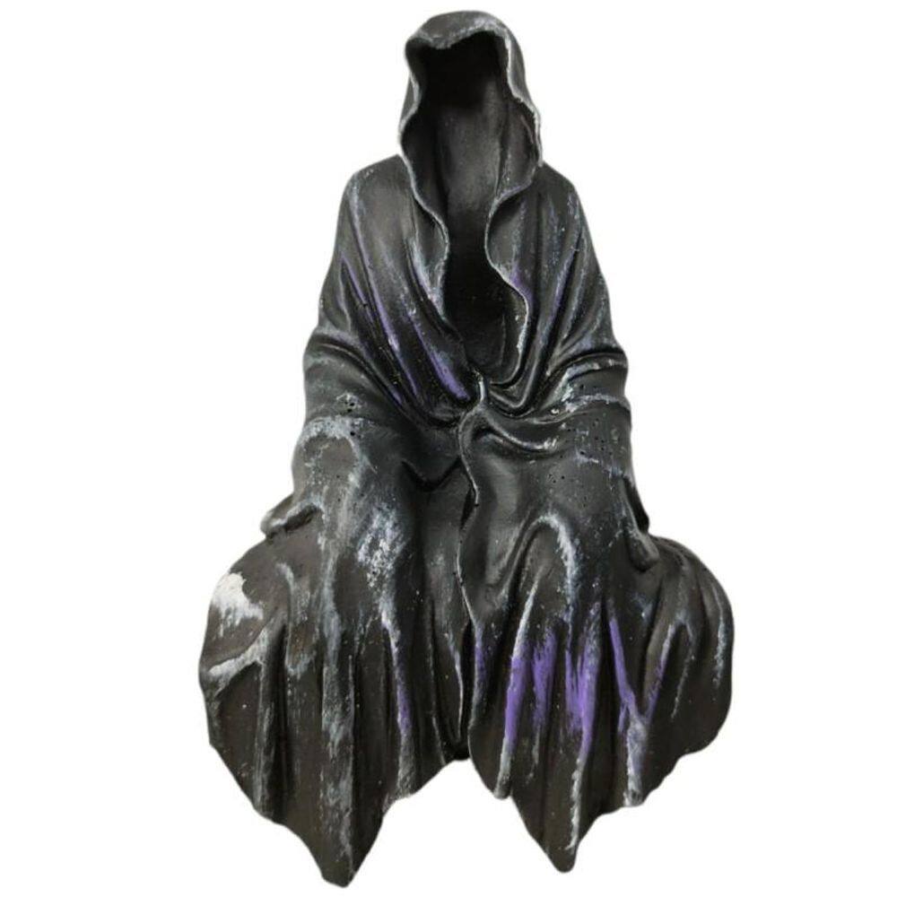 Esculturas Exu Capa Sentado Sem Rosto Cinza 15 Cm Resina