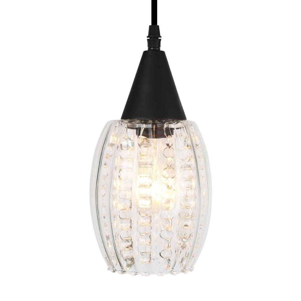 Lustre Pendente Taschibra Cristal Badih P Canelado E27 Preto