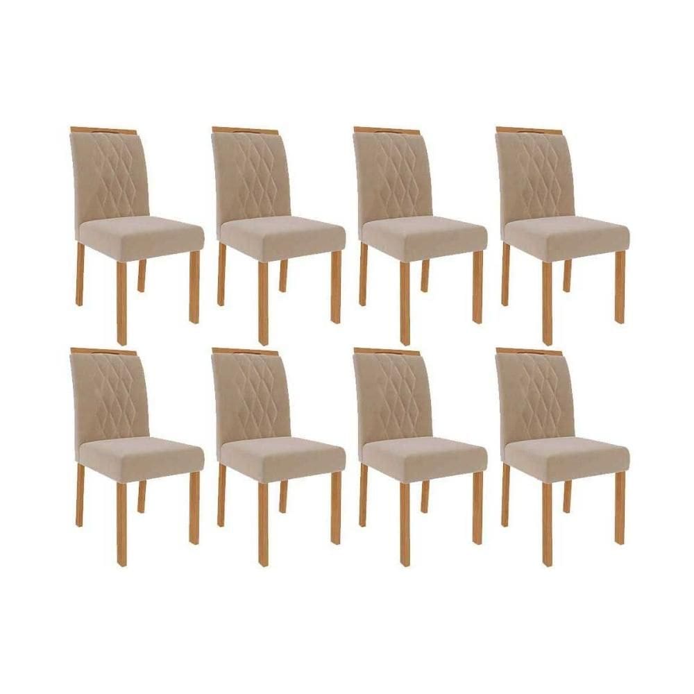 Cadeira Sala de Jantar Juliana Wood Kit 8 Un Carvalho/Suede Nude Bege - Cimol