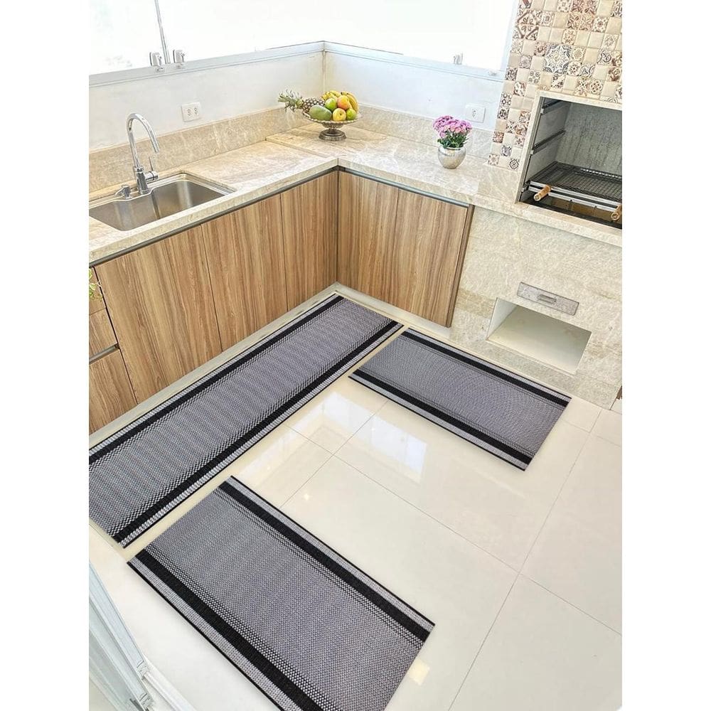 Kit 3 Peças Ps Jogo Tapete Cozinha Largo 0,66 Antiderrapante