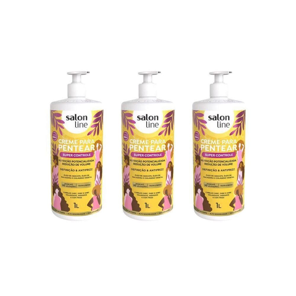 Creme Pentear Salon Line 1L Super Controle - Kit Com 3Un