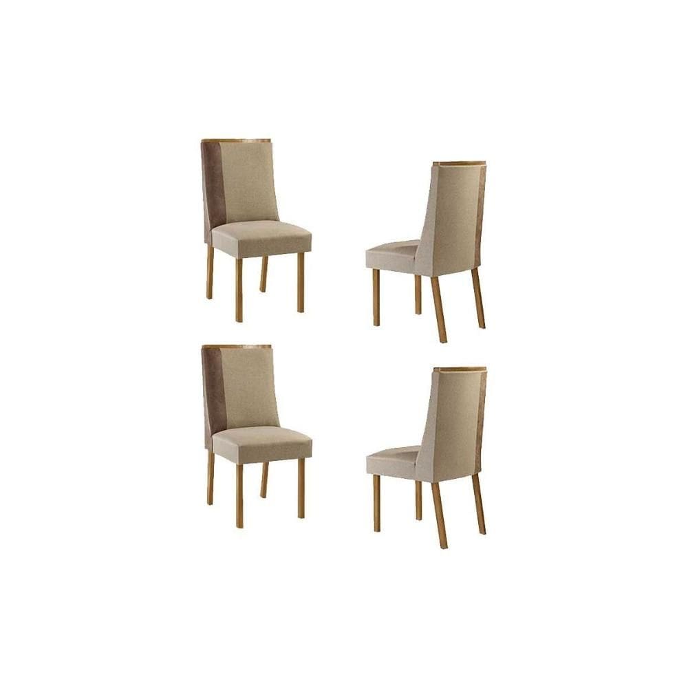 Cadeira Sala de Jantar Tilia Kit 4 Un Naturalle/Suede Creme/Corano Capuccino - Rufato