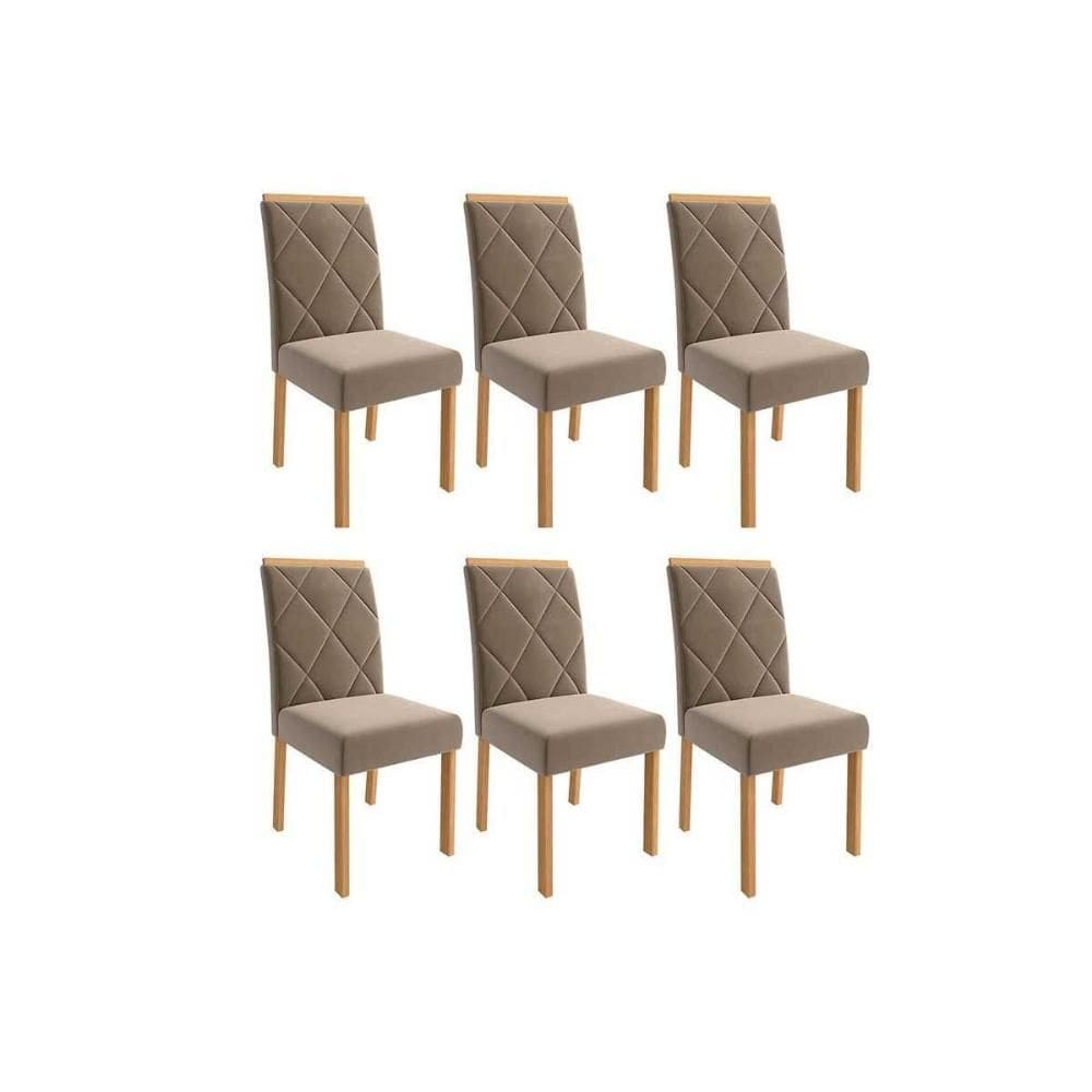 Cadeira Sala de Jantar Fernanda Wood Kit 6 Un Carvalho/Suede Joli Capuccino - Cimol