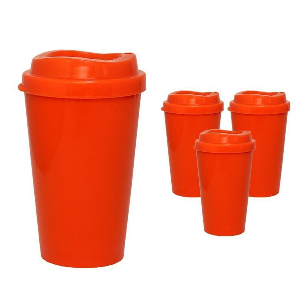 Kit 4 Copos Mug Alaranjado 320Ml Plástico Premium