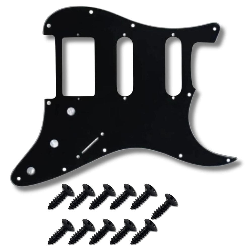 Kit Escudo P Guitarra Strato Hss Black + 11 Parafuso Preto