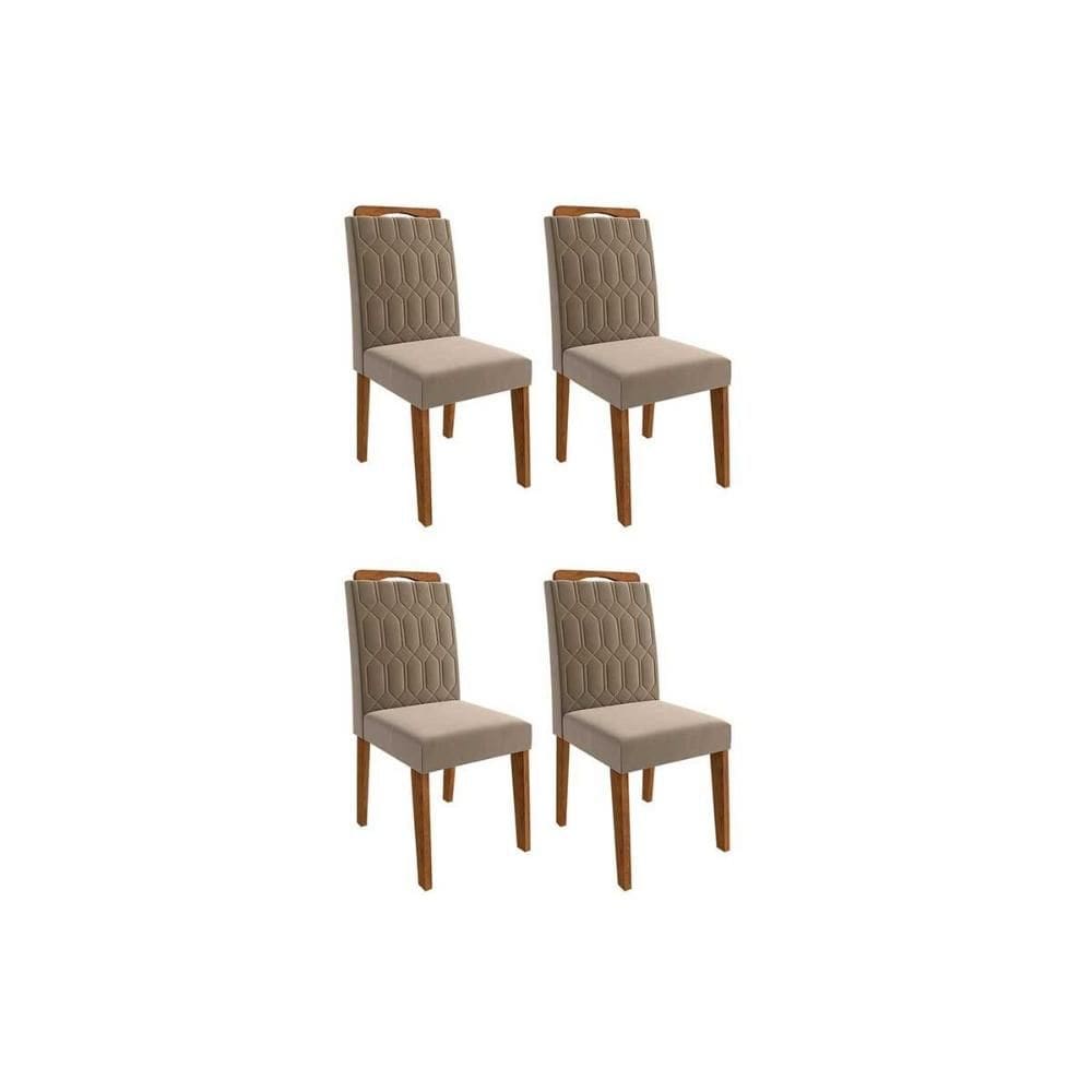 Cadeira Sala de Jantar Paola Wood Kit 4 Un Carvalho/Suede Joli Capuccino - Cimol