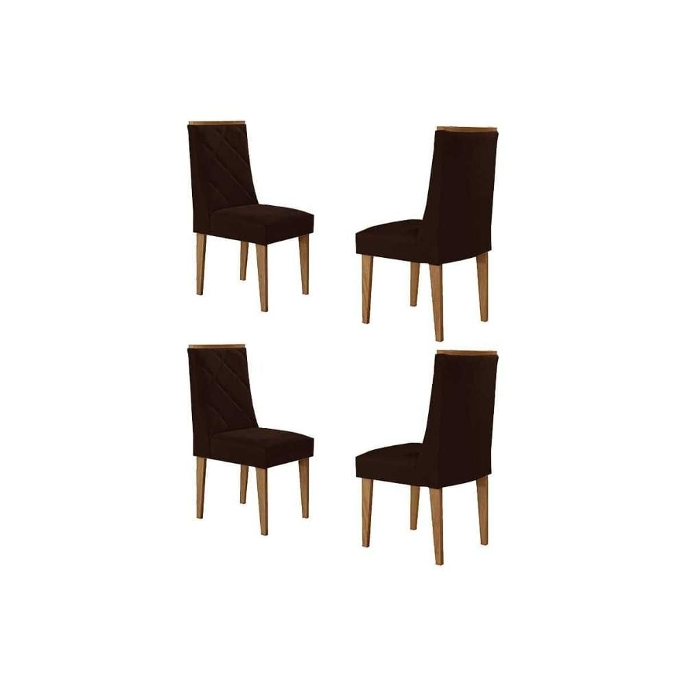 Cadeira Sala de Jantar Pietá Kit 4 Un Madeira Capuccino/Suede Marrom - Rufato
