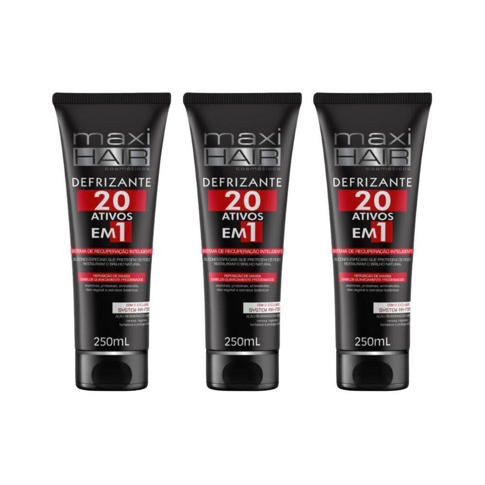 Defrizante Maxihair 250Ml 20 Ativos Em 1 - Kit Com 3Un