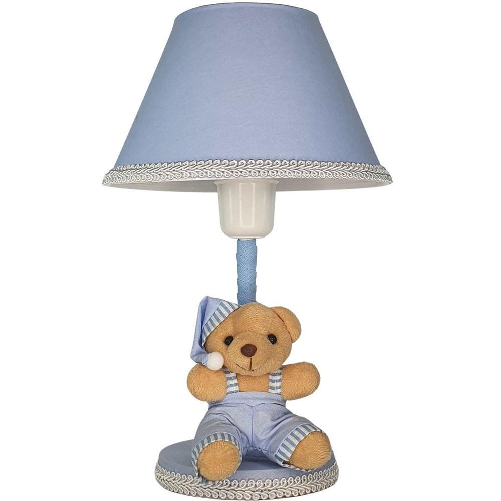 Abajur Infantil Bebê Quarto Criança Azul Soneca Urso Bege