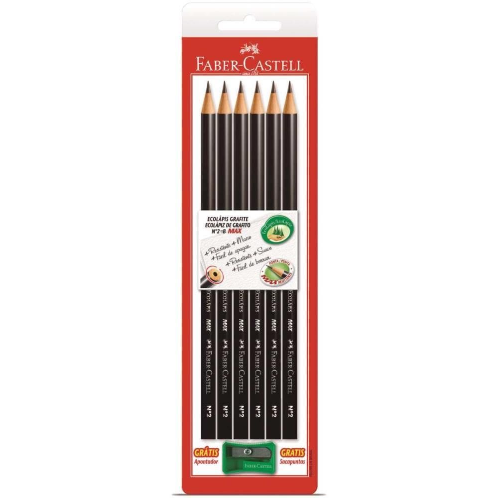 Lápis Preto Redondo 6 unid N.2 HB c/Apontador Faber-Castell