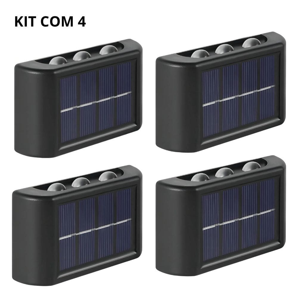 Kit 4 Luminárias Arandelas Solares LED para Parede Área Externa Jardim Garagem, Cor LED Branco 6 Fachos Impermeável