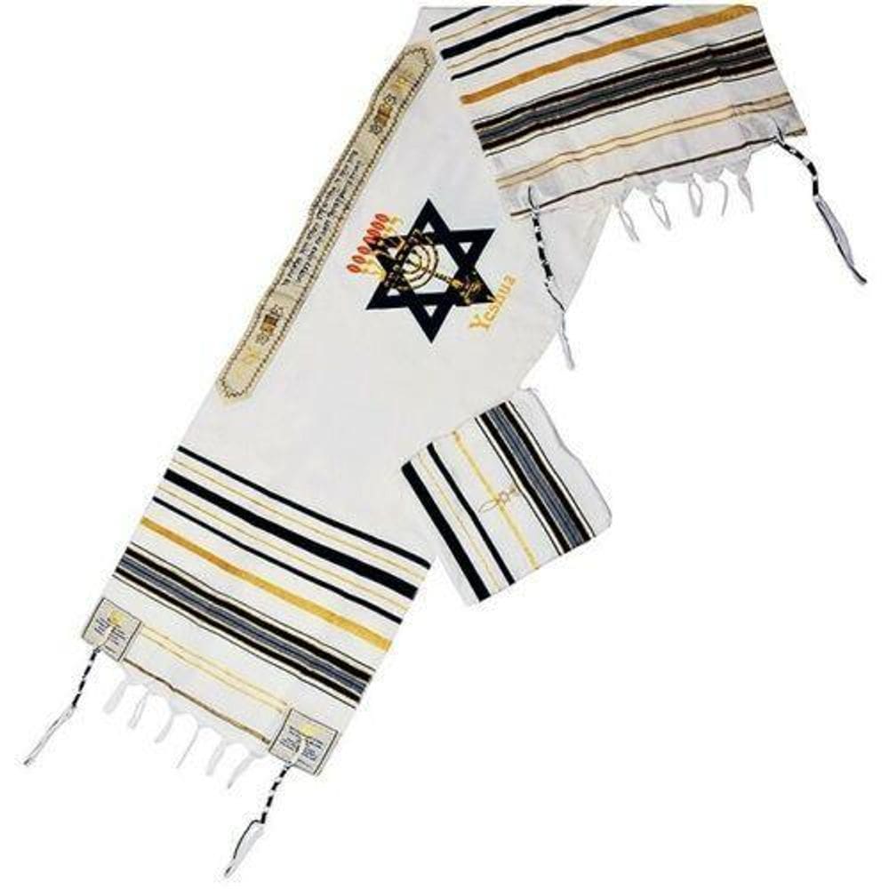 Talit Messiânico Azul Marinho Yeshua Jesus 55X180 Cm -Israel