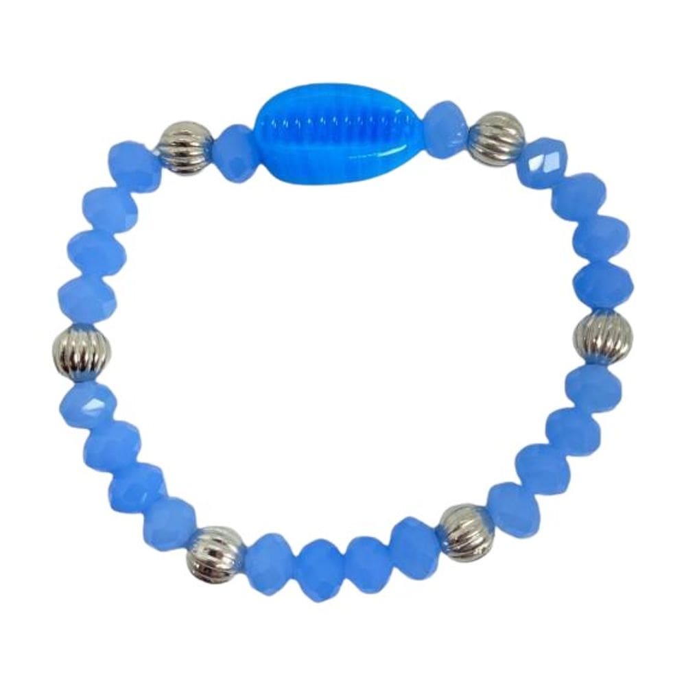 Pulseira Iemanja Azul Claro Com Búzios Cristal E Silicone