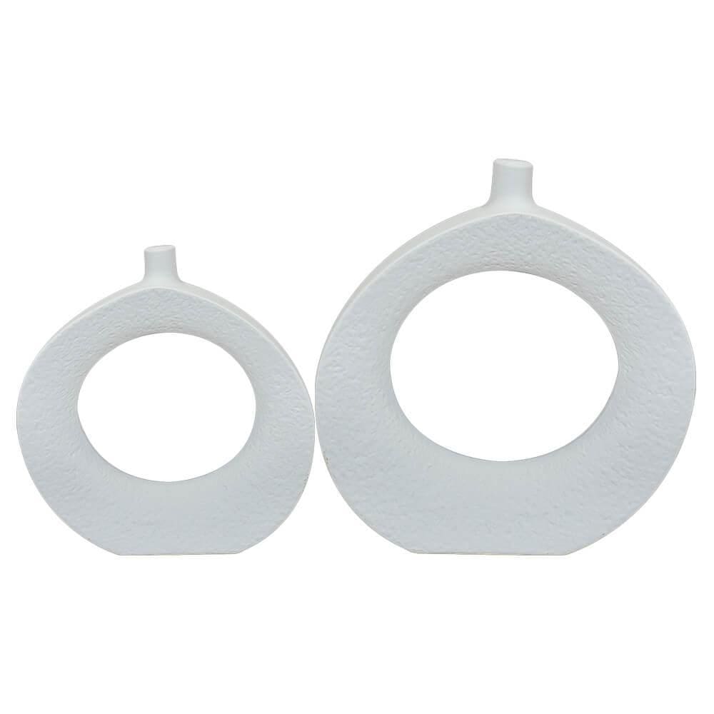 Kit Esculturas Vasos Decorativo Em Cerâmica Branco 2 Peças