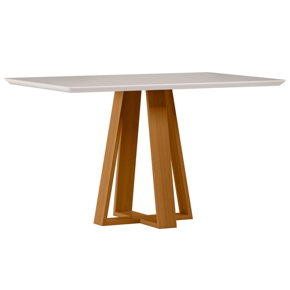 Mesa de Jantar para 4 Lugares 1,35m Lectus Tampo em Mdf com Vidro Ypê/Off White - New Ceval