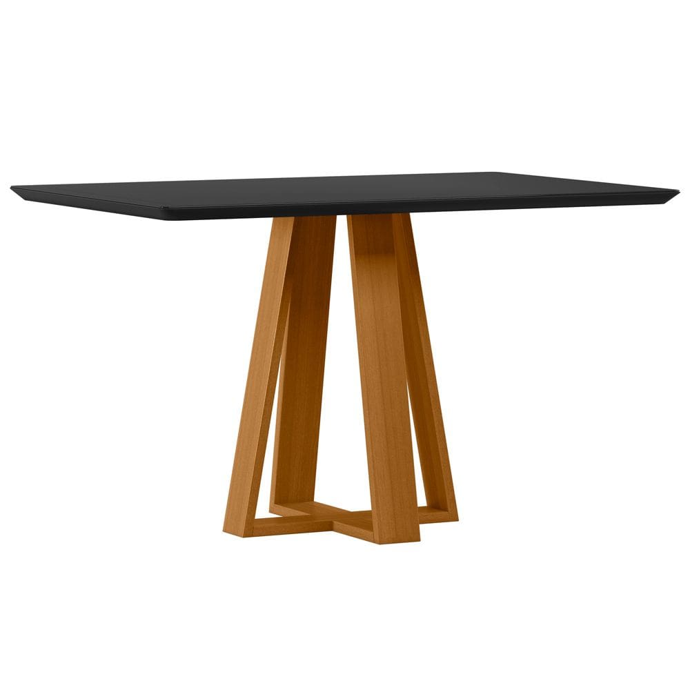 Mesa de Jantar para 4 Lugares 1,35m Lectus Tampo em Mdf com Vidro Ypê/Preto - New Ceval