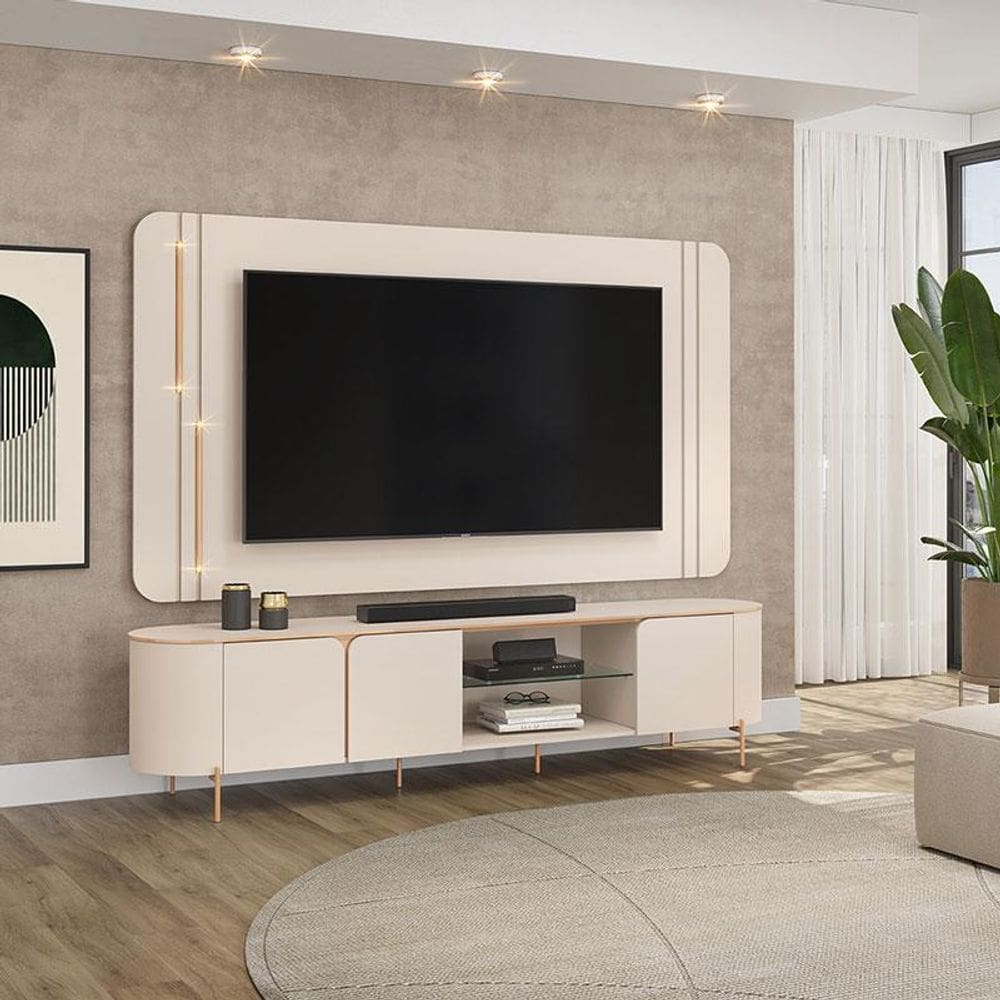 Rack Bancada com Painel Ambiente Ariana Off White – DJ Móveis