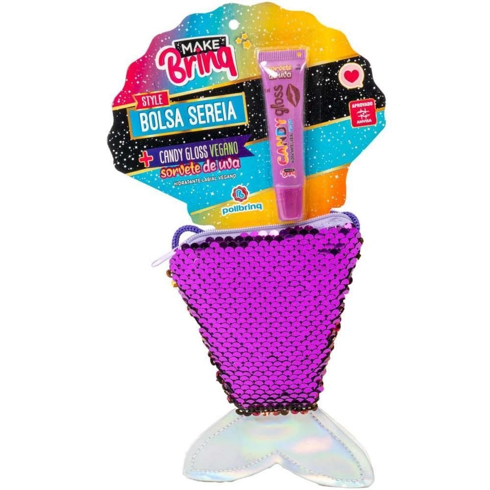 Maquiagem E Beleza Infantil Make Brinq Bolsa Sereia+Gloss