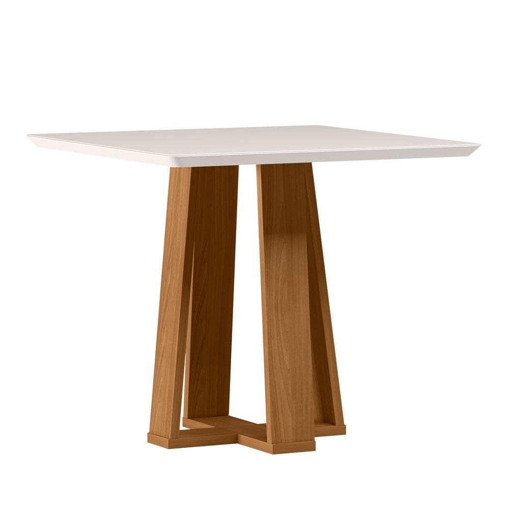 Mesa de Jantar Quadrada 4 Lugares 90cm Tampo Mdf com Vidro Valencia Ypê/Off White - New Ceval