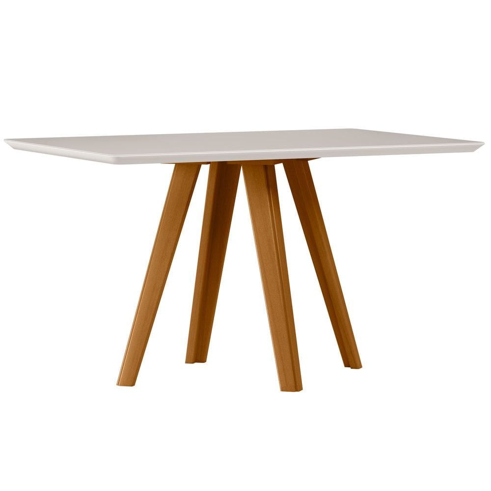 Mesa de Jantar para 4 Lugares 1,35m Tampo Mdf com Vidro Mariah Ypê/Off White - New Ceval
