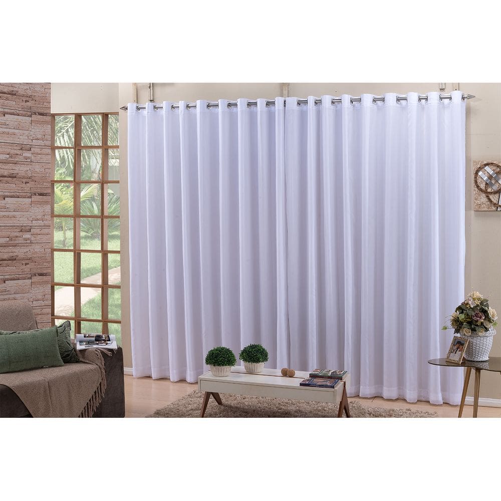 Cortina Voil Branca Blackout Tecido 4,00x2,50 Ilhós Cromados