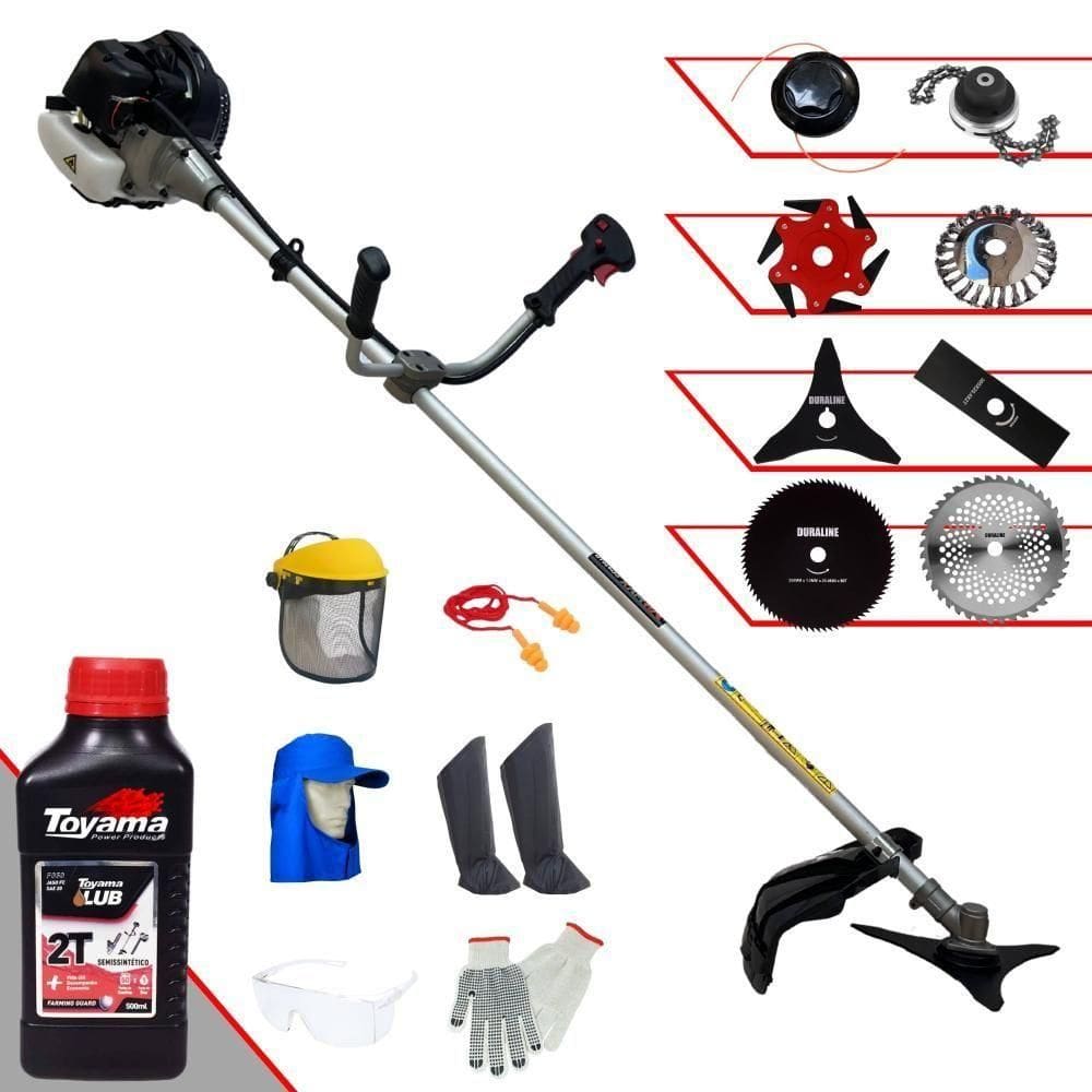 Roçadeira Anmax 1,7hp + 6 Facas + Escova + Epi + óleo Toyama