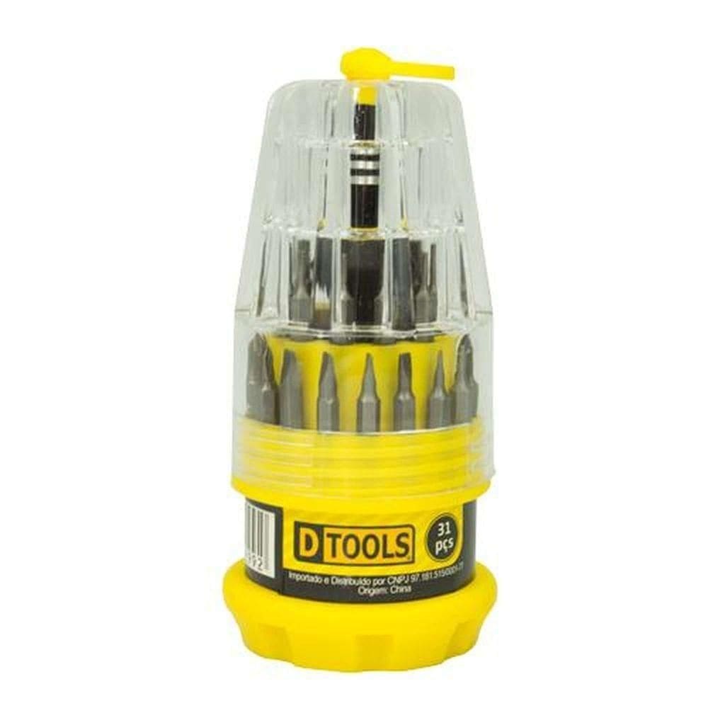 Jogo Chaves Telecom 31 Peças Dtools Cabo Emborrachado Estojo Torx Philips Allen Fenda Triângulo Y U