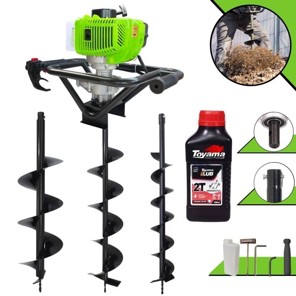 Trado Motorizado + Brocas 80x20 80x25 80x30 + óleo Stihl 2t