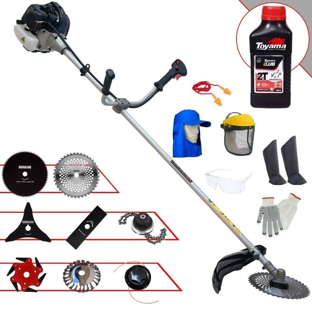 Roçadeira Anmax 1,7hp + 6 Facas + Escova + Epi + óleo Toyama