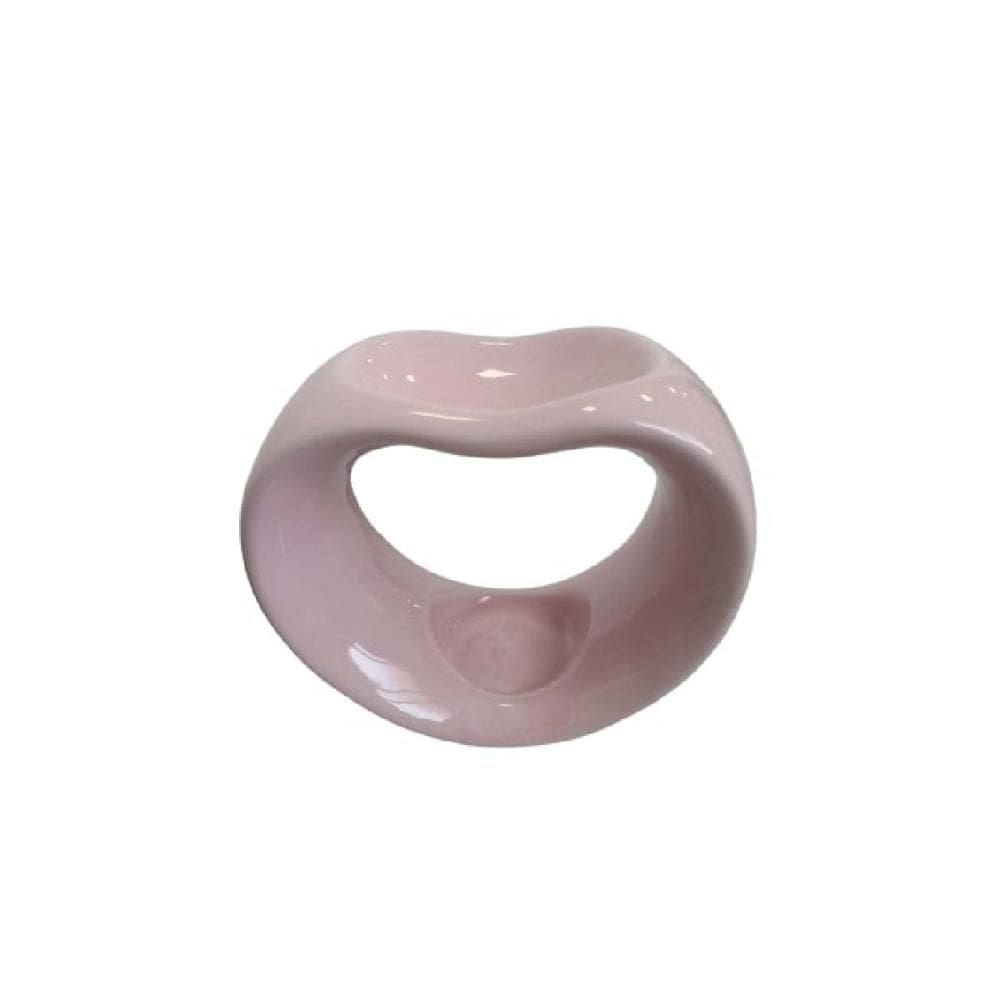 Porta Vela Coração Rosa em Cerâmica Decorativo Romântico