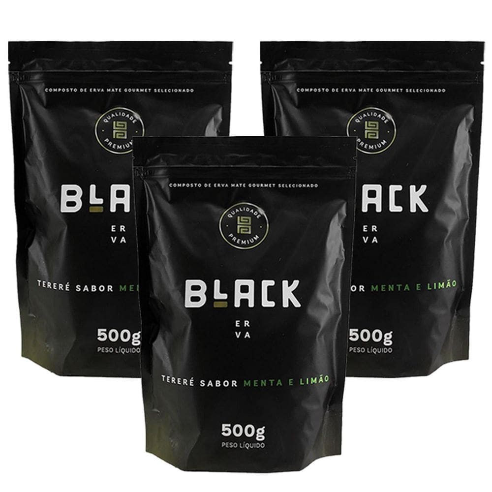 Kit 3X Erva Mate Tereré Black Erva 500G Sabor Menta E Limão