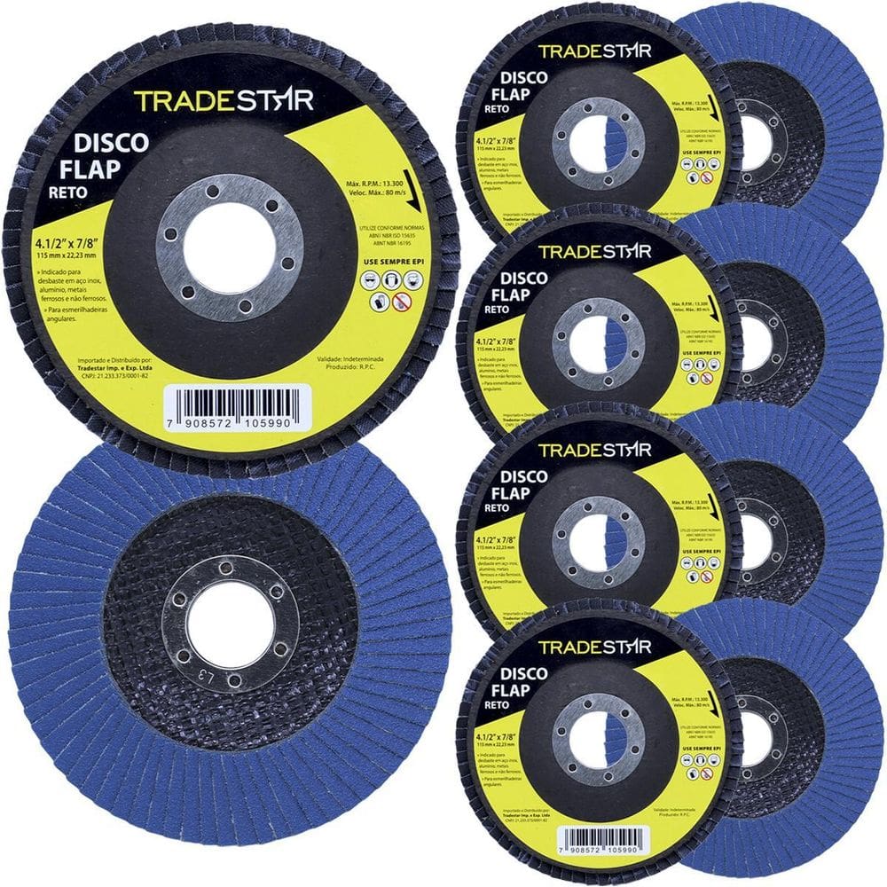 Kit Disco De Lixa Flap Reto 4.1/2 Grão 60 Lixadeira 10 Un