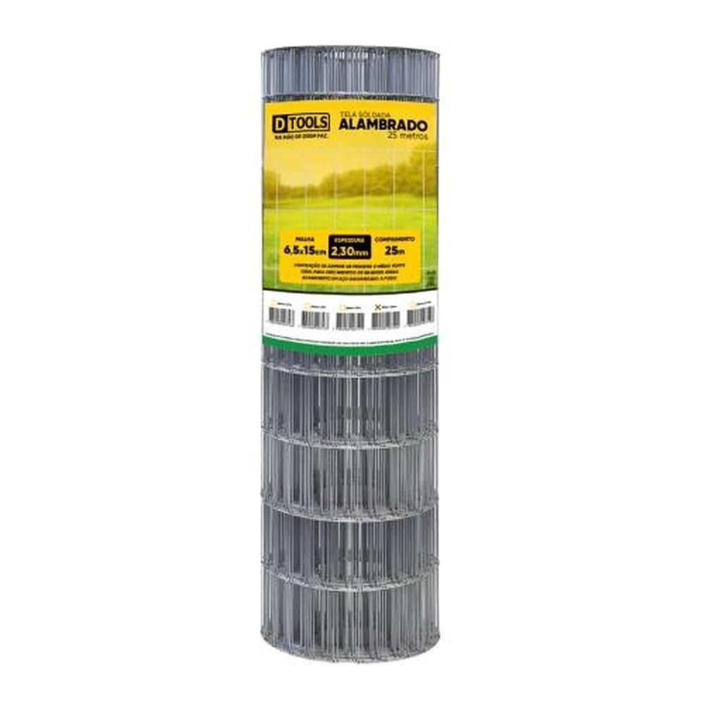 Tela Alambrado 25x1,80m Fio 2,3mm Malha 6,5x15cm - Dtools