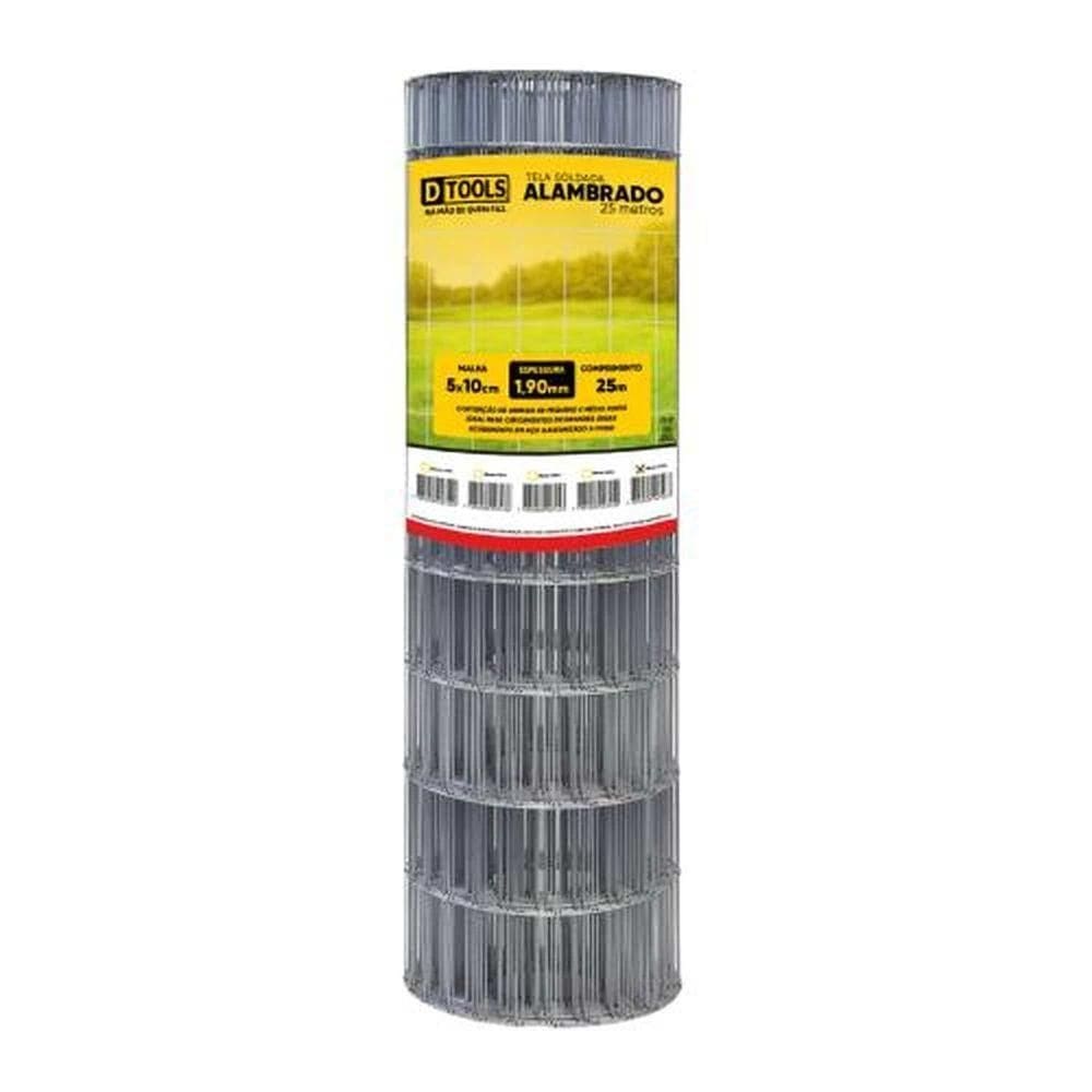 Tela Alambrado 25x2m Fio 1,9mm Malha 5x10cm - Dtools
