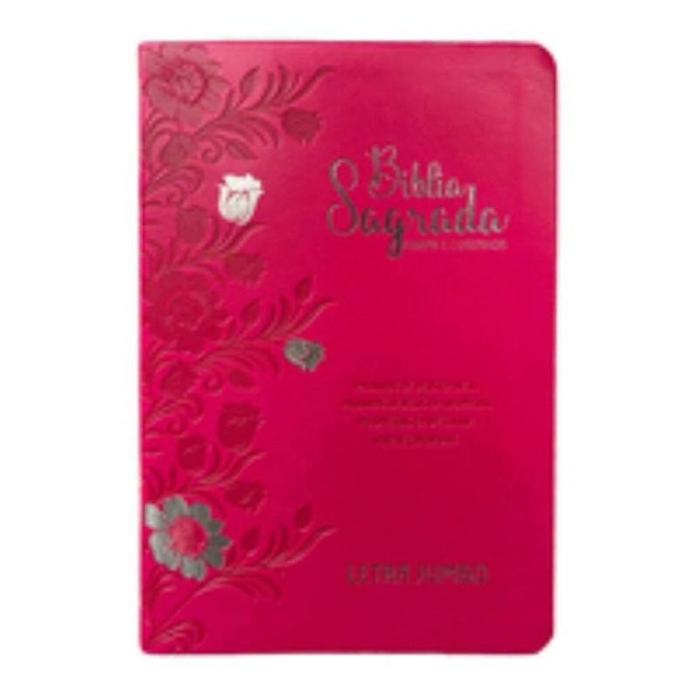 Bíblia jumbo arc full color capa pu luxo c/ harpa - Floral pink