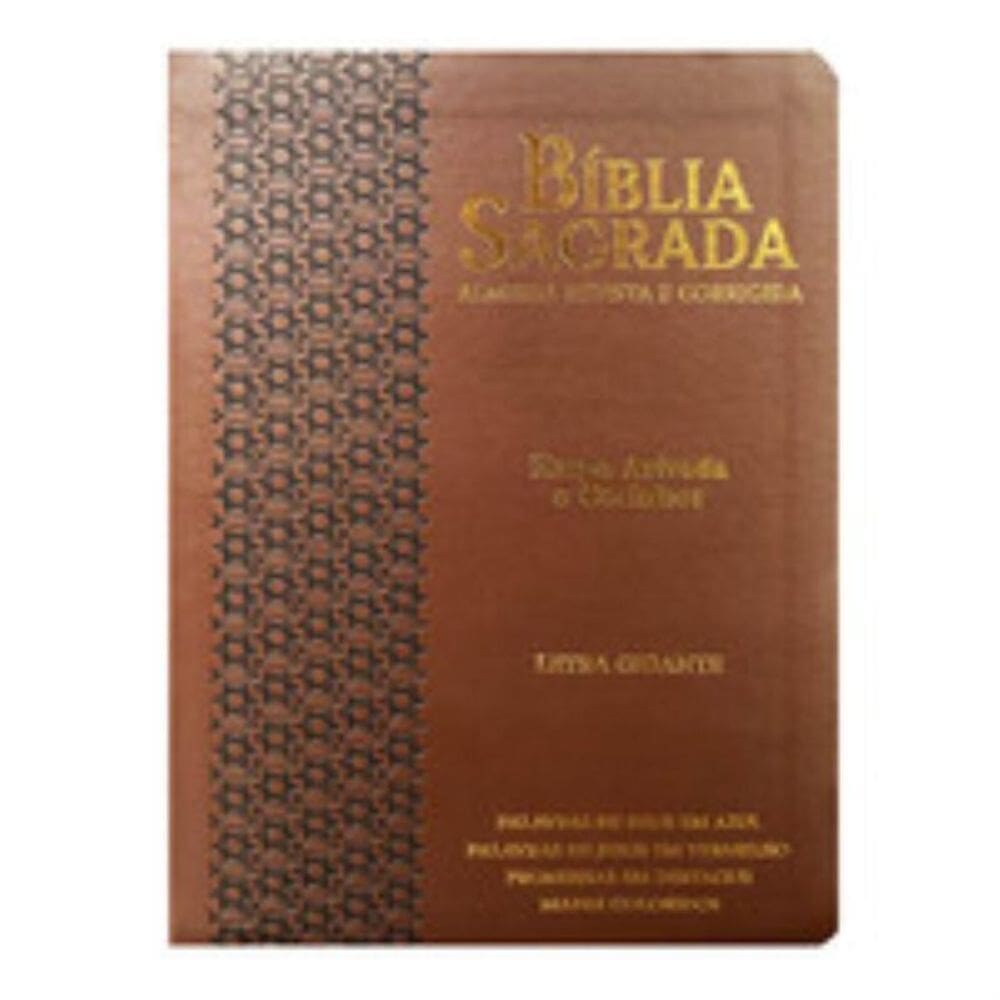 Bíblia gigante ppm arc full color c/ harpa pu luxo c/ borda dourada - estrela café e preto