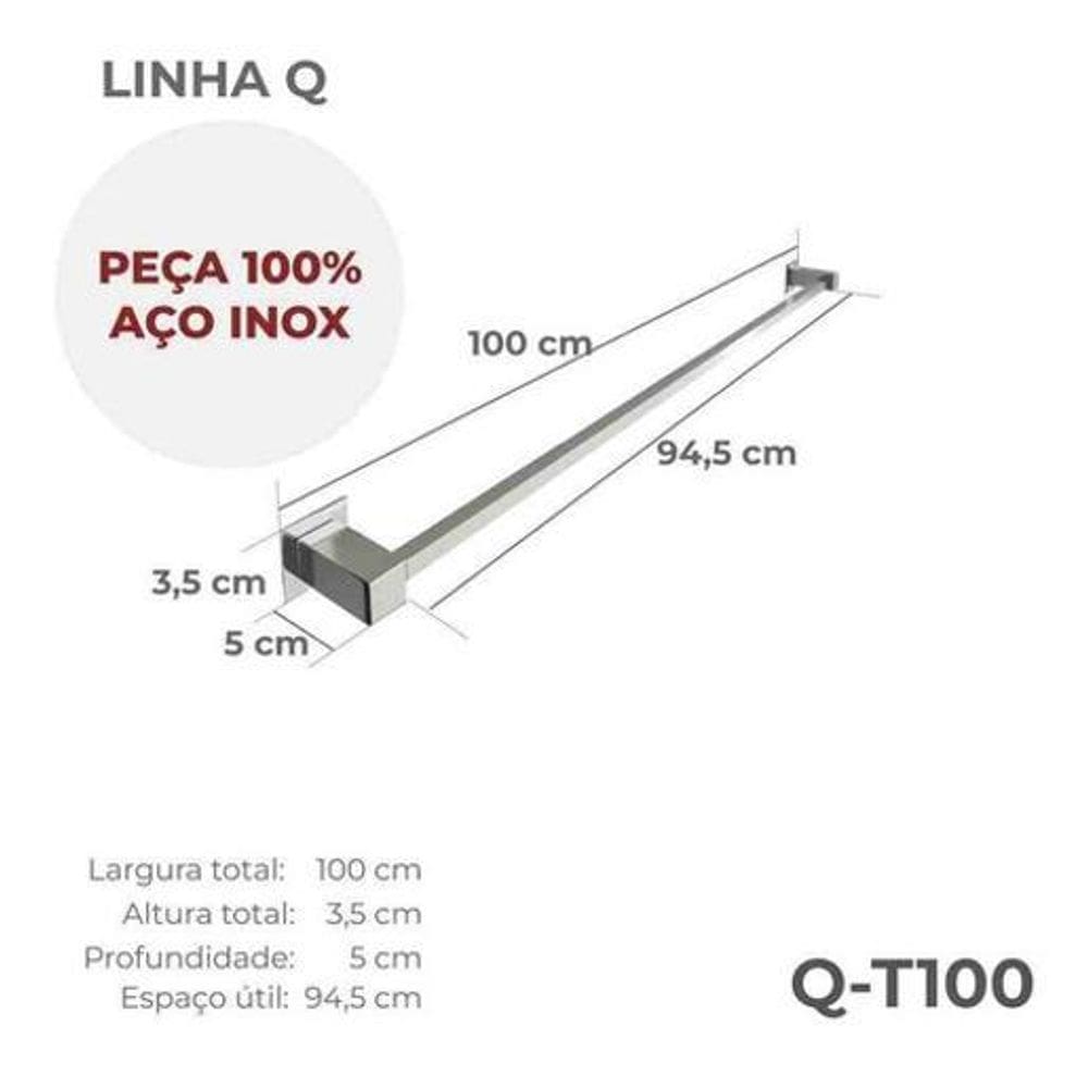 Porta Toalha De Banheiro 1 Metro Aço Inox 304 -T100
