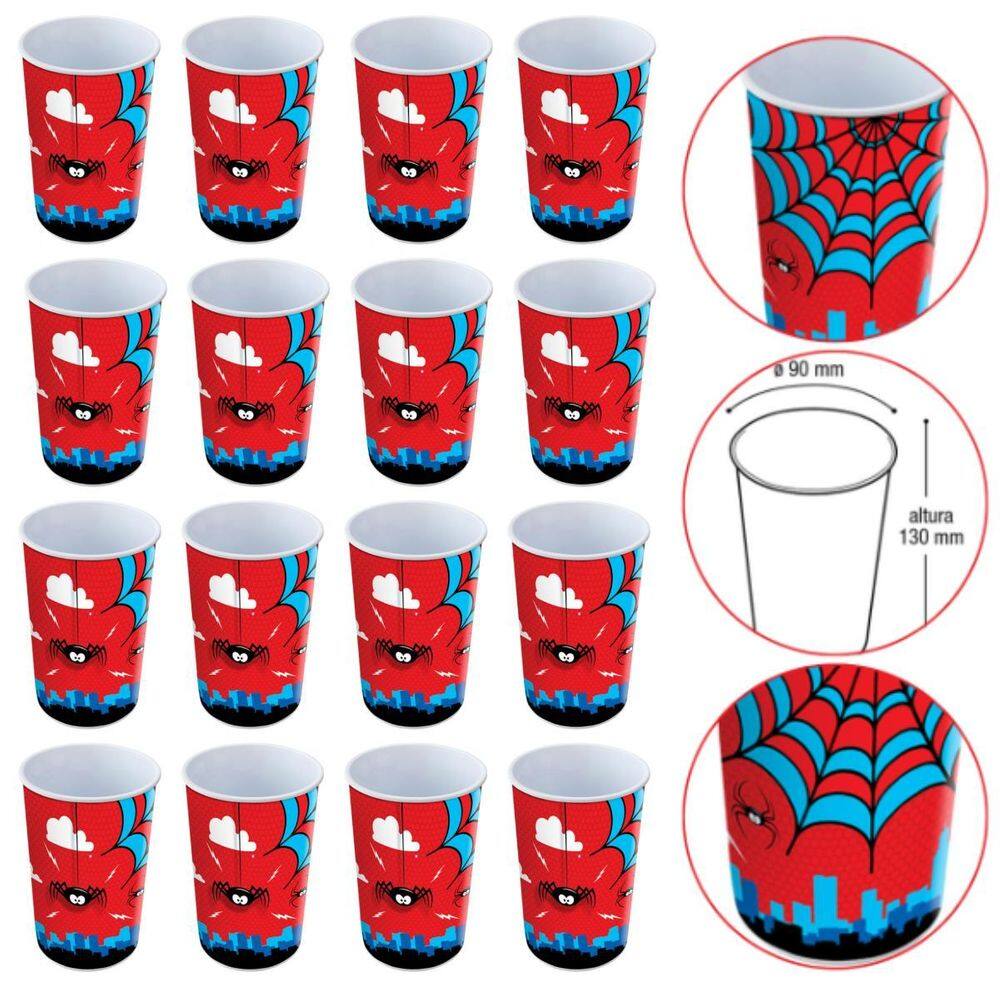Kit 16 Copo Plástico 550Ml Label Menino Vermelho E Azul